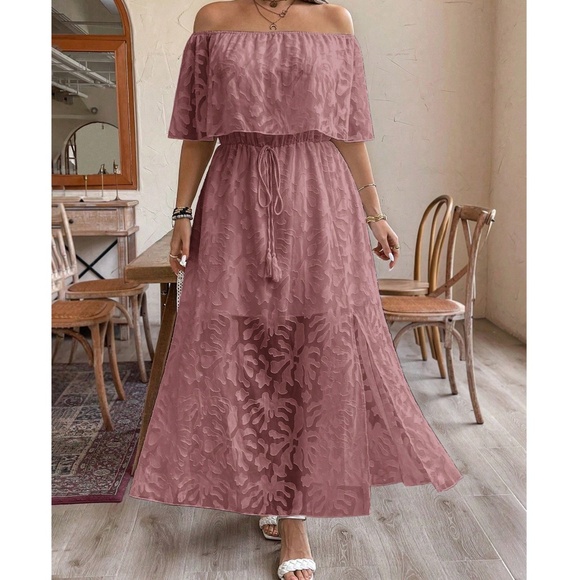 Plus Floral Print Off Shoulder Ruffle Maxi Dress - Picture 5 of 10